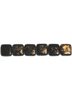 Tile bead 6mm, Gold Marbled - Jet, 40pcs.