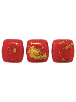 Tile bead 6mm, Gold Marbled - Opaque Red, 40pcs.