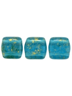 Tile bead 6mm, Gold Marbled -  Capri Blue, 40pcs.